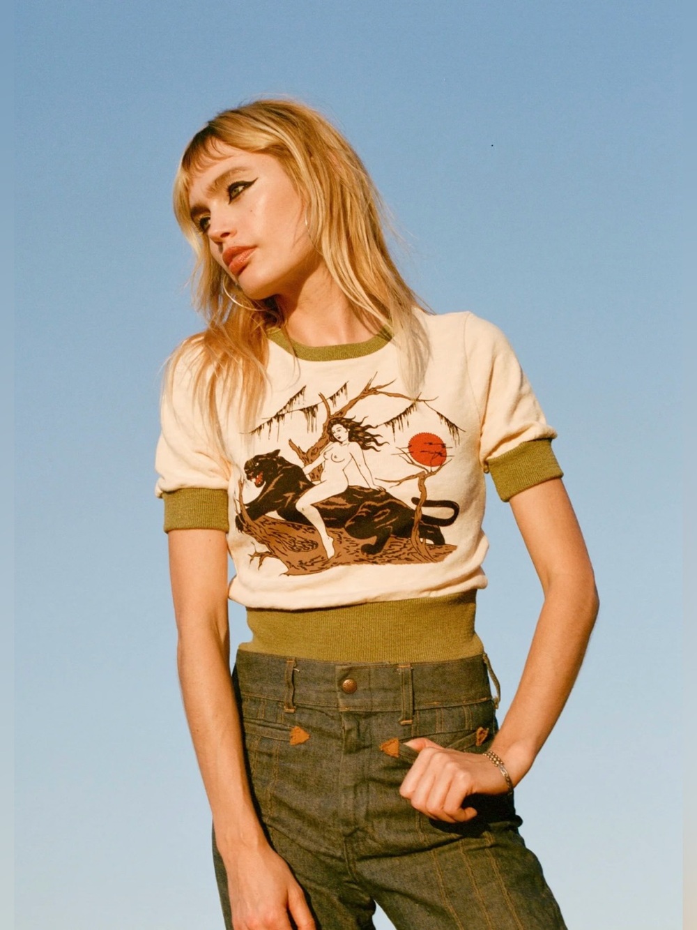 RoseCut Clothing Panther Knit Top - Cream & Olive